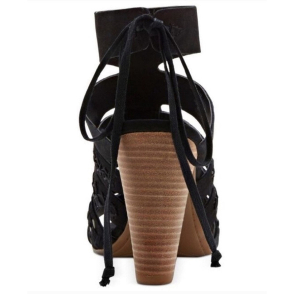 Lucky Brand Suede LEATHER Embroidered Block Heel Sandal Booties sz 9.5 M BLACK - Picture 3 of 14